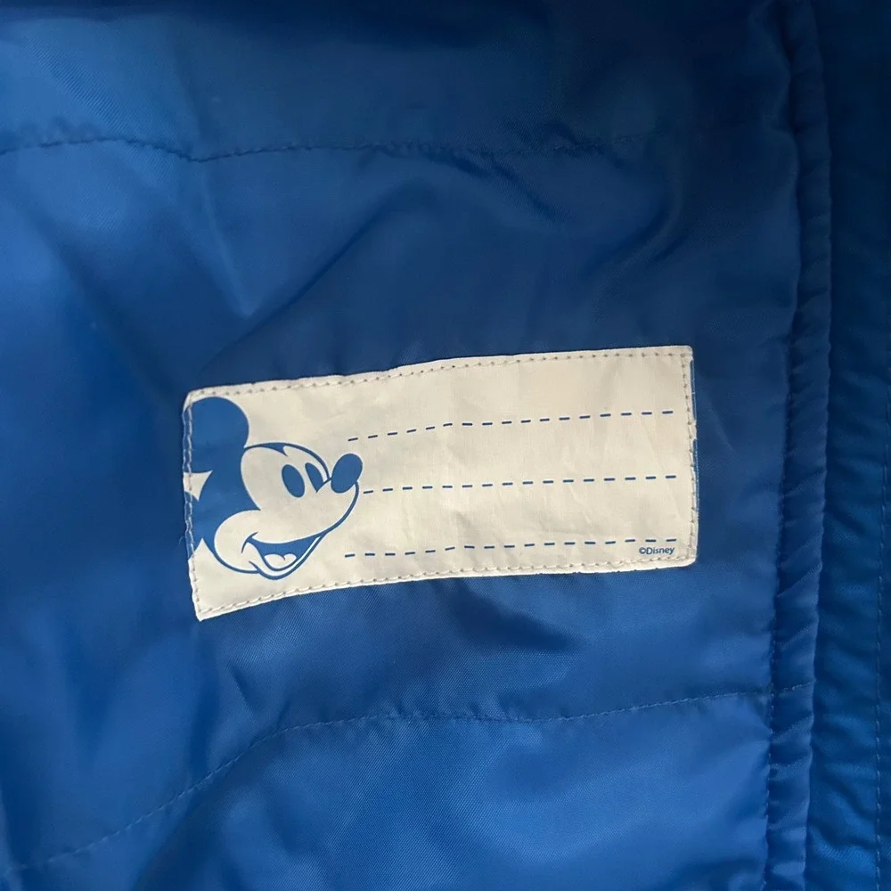 Retro Blue Mickey Mouse Bomber Jacket Racing‎ Stripes Patch Zip Up Kids Size 4T
